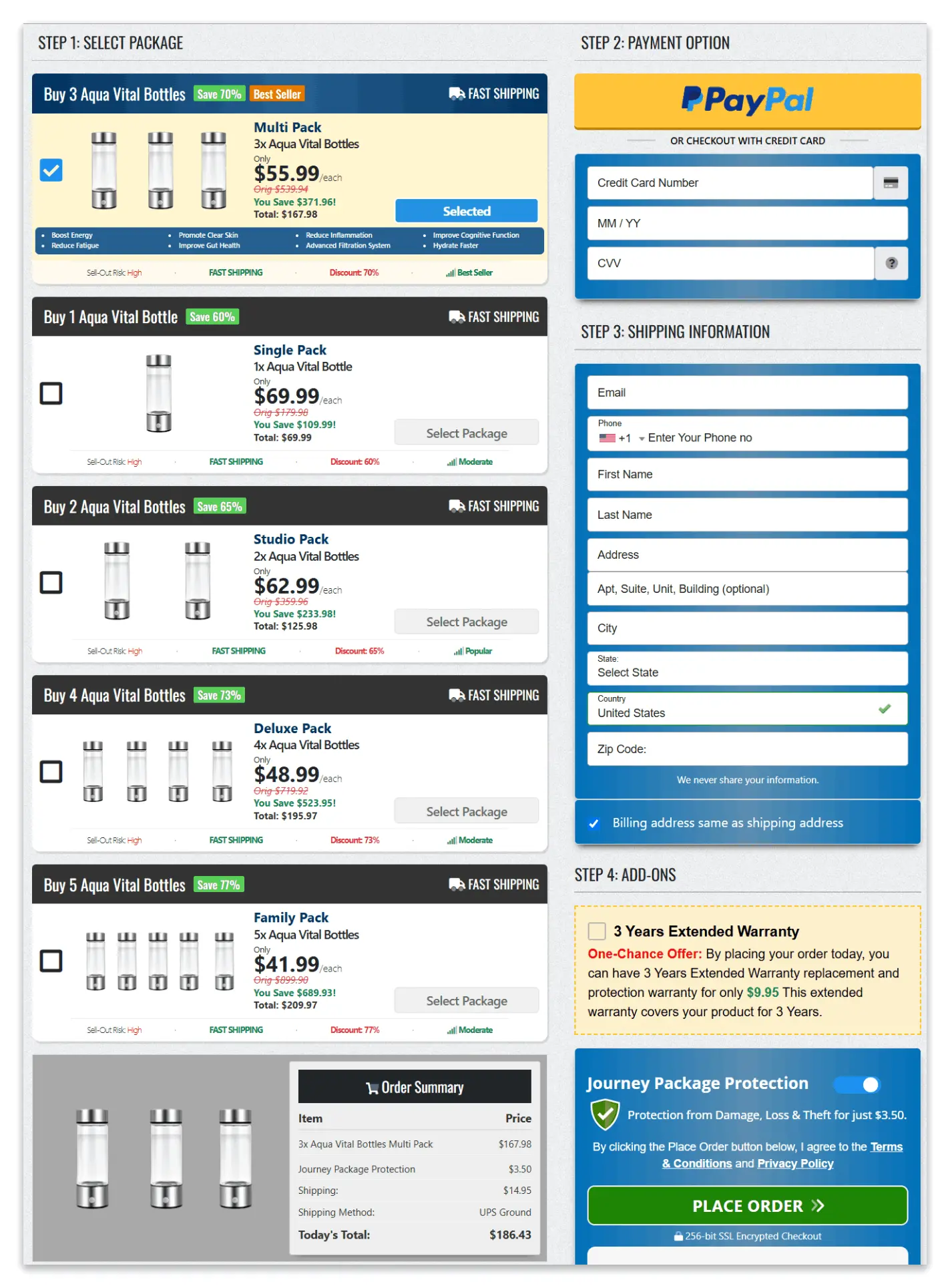 Aqua Vital secure checkout page